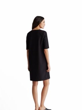 Eileen Fisher black washable stretch crepe side zip shirt dress size L